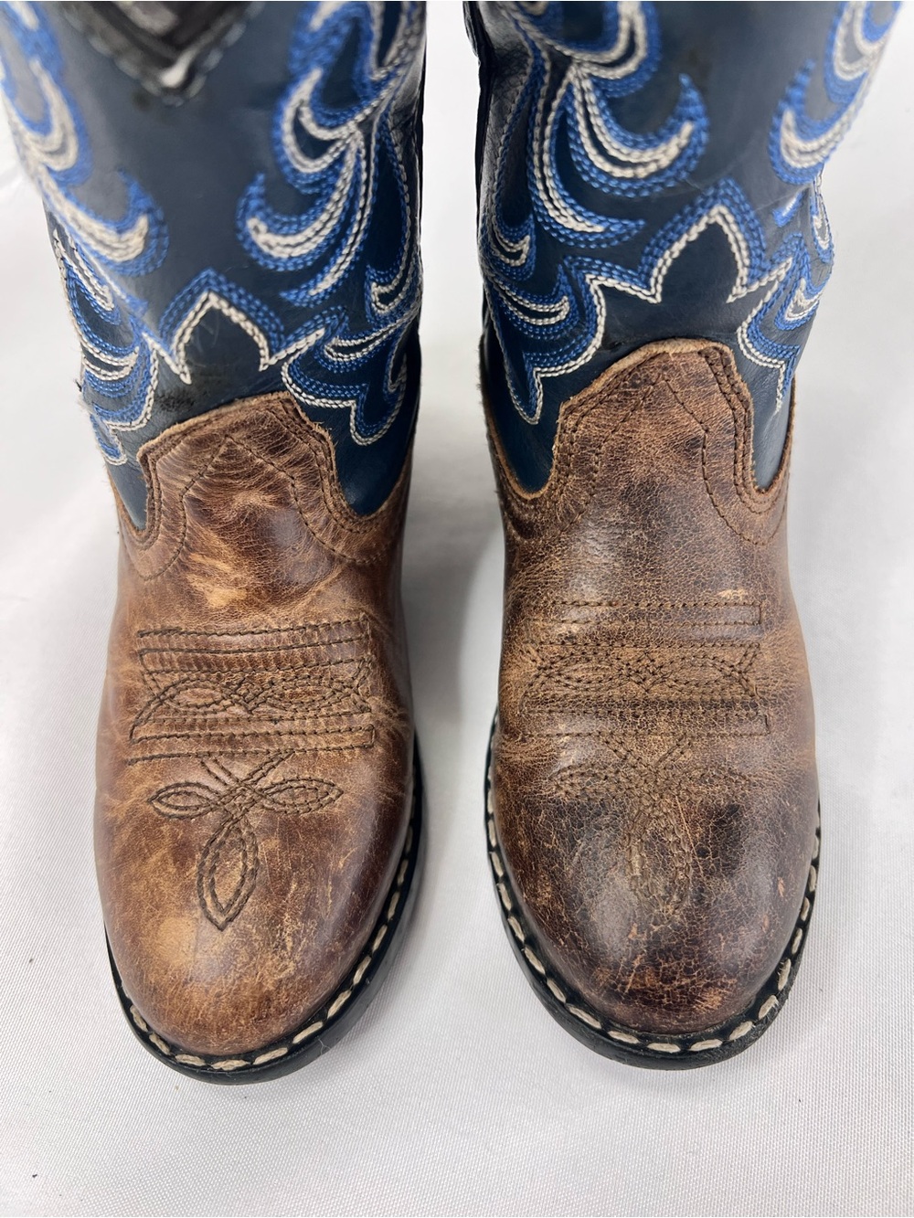 Cody James Toddler Boy Size 10 Genuine Leather Brown Blue Cowboy Boots - Picture 5 of 7
